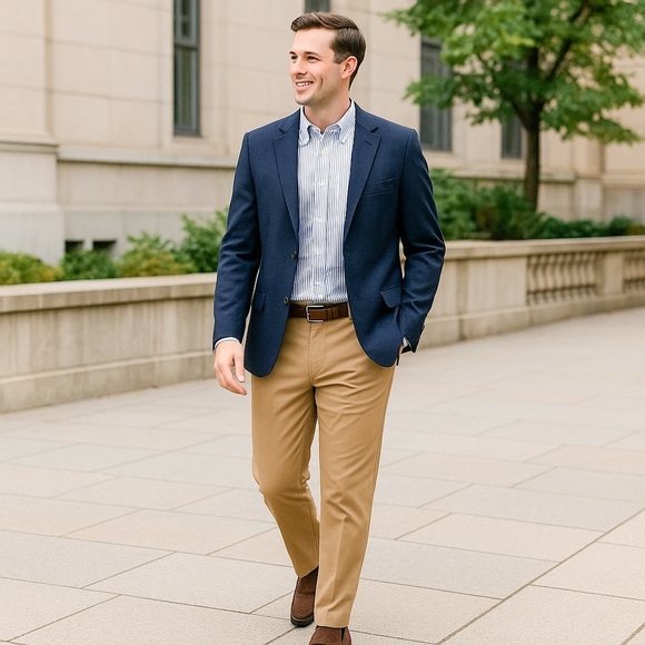 Lauren Ralph Lauren Men Blue White Stripe Cotton Shirt 18.5 34/35 Fall Classic - Picture 2 of 8